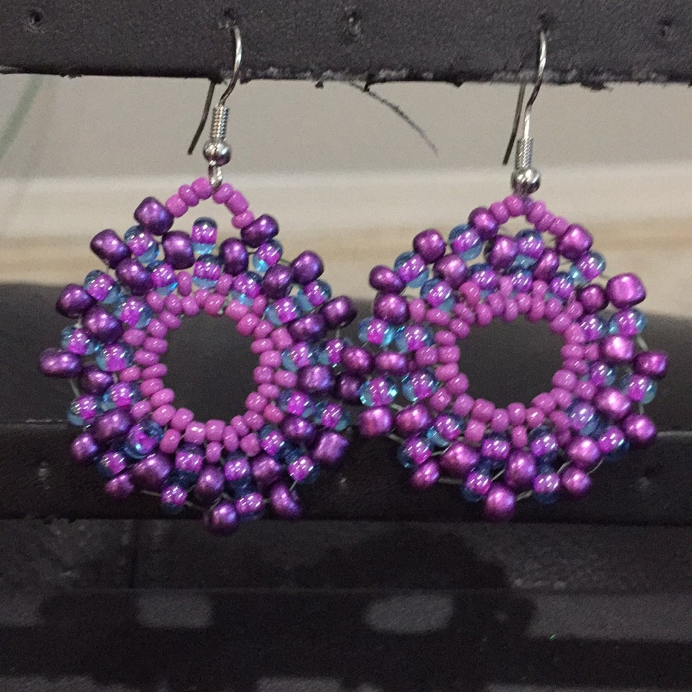 Purple artsy earrings glass rounds